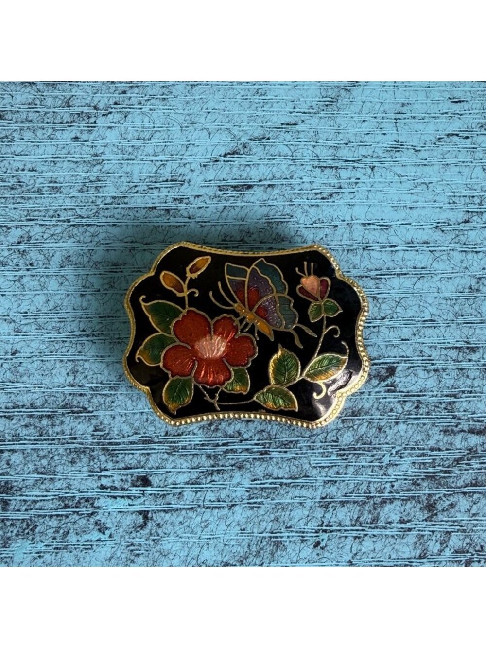 Vintage Asian Lotus & Butterfly Cloisonne Pendant